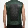 Mens Black and Green Quilted Leather Vest