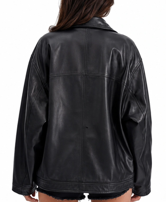 Womens Oversized Black Leather Jacket