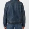 Womens Washed Oversized Leather Jacket in Denim Style