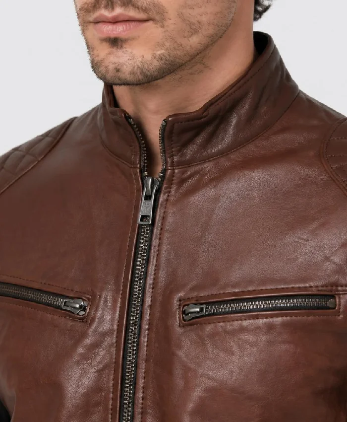 Cafe Racer Brown and Black Leather Jacket For Men