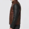 Cafe Racer Brown and Black Leather Jacket For Mens