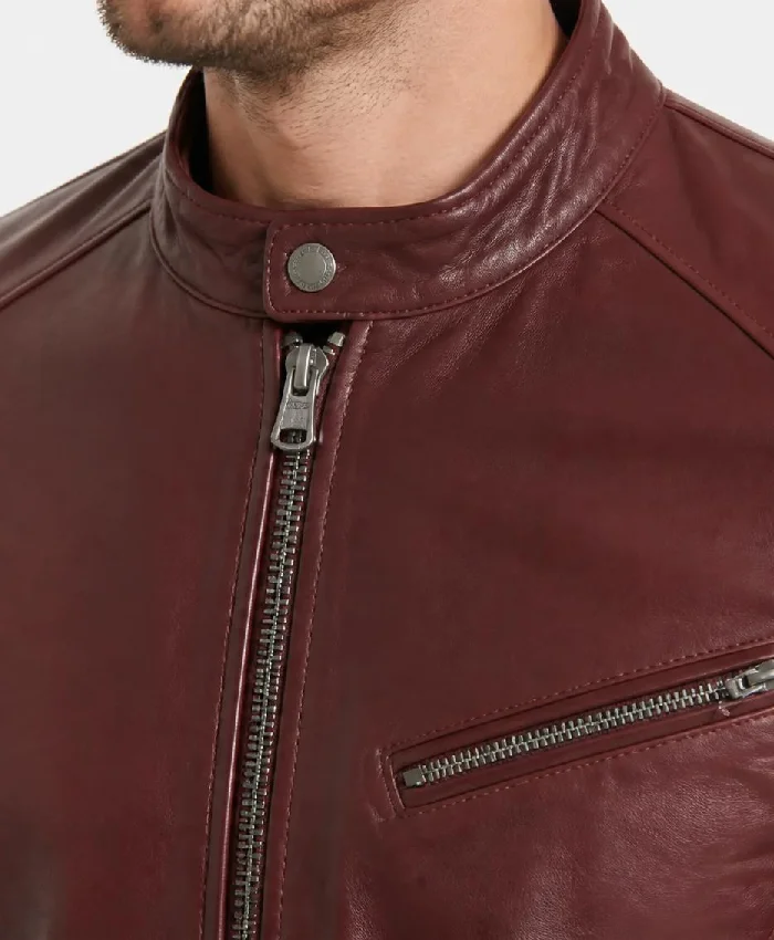 Cafe Racer Genuine Leather Burgundy Jacket Men