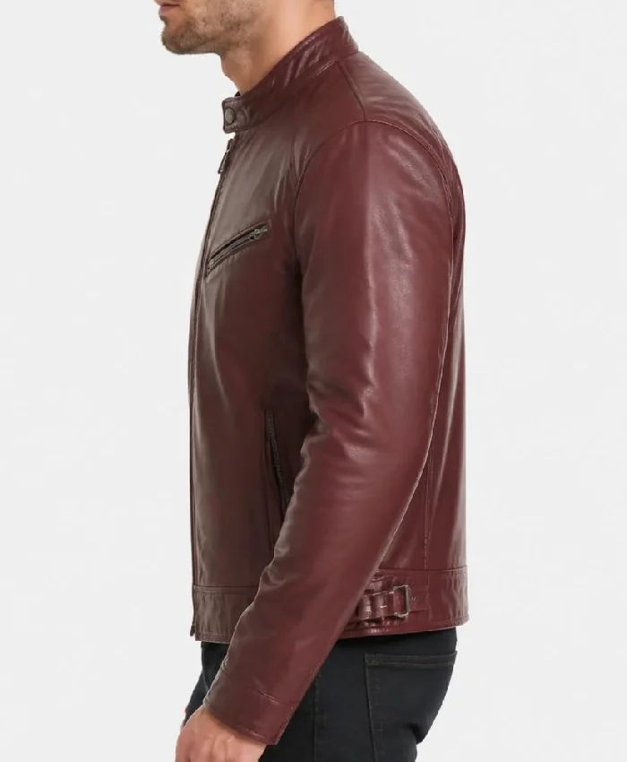 Cafe Racer Genuine Leather Burgundy Jacket Mens