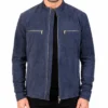 Buy Charcoal Navy Blue Suede Biker Jacket