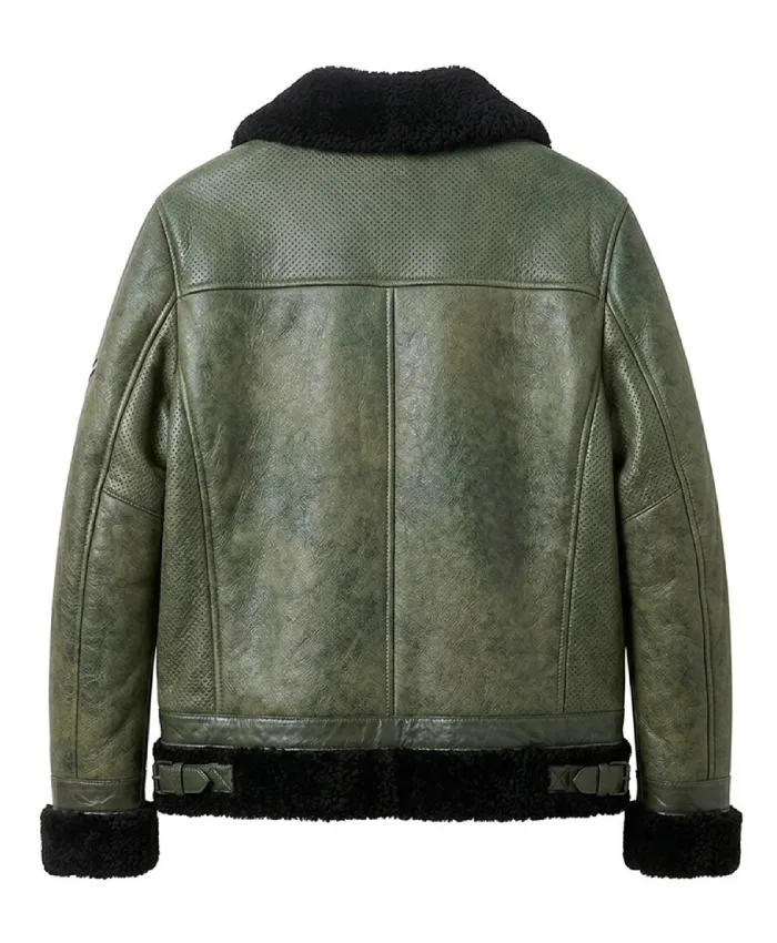 Men Aviator Style Olive Green Leather Jacket
