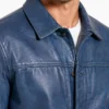 Classic Blue Washed Leather Jacket For Mens
