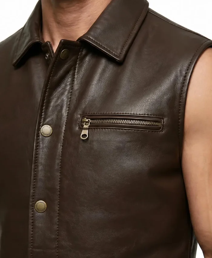 Classic Brown Leather Vest Men