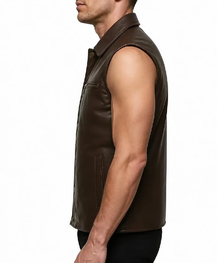 Classic Brown Leather Vest Mens