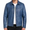 Mens Classic Blue Washed Leather Jacket