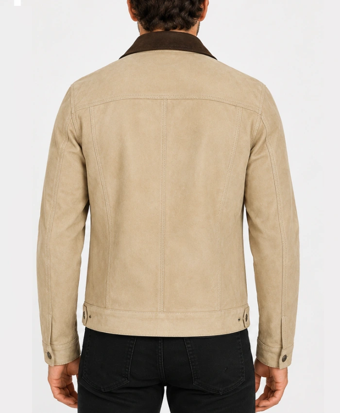 Mens Classic Real Suede Camel Trucker Style Jacket