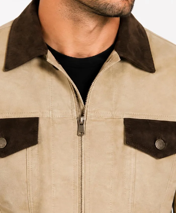 Classic Suede Camel Trucker Style Jacket For Men