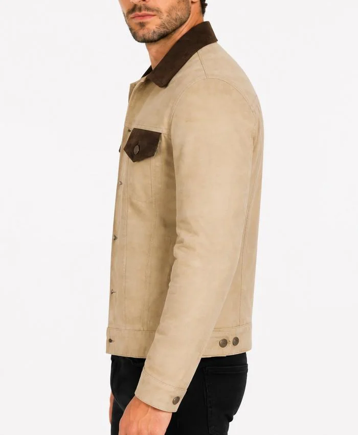 Classic Suede Camel Trucker Style Jacket For Mens