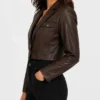 Cognac Single Button Leather Cropped Blazer For Women