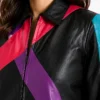 Color-block Biker Leather Bomber Jacket For Women