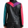 Womens Color-block Biker Leather Bomber Jacket