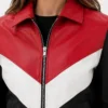 Colorblock Leather Bomber Jacket For Women