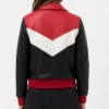 Womens Colorblock Leather Bomber Jacket