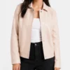 Womens Crimson Beige Leather Jacket