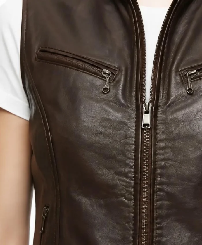 Dark Brown Biker Leather Vest For Women