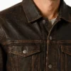 Dark Brown Distressed Trucker Leather Jacket For Men