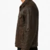 Dark Brown Distressed Trucker Leather Jacket For Mens