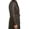 Double Breasted Dark Brown Trench Leather Coat