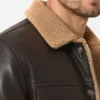 Dark Brown Shearling Trim Real Leather Trucker Jacket For Men