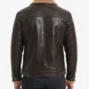 Men Dark Brown Shearling Trim Real Leather Trucker Jacket