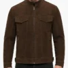 Dark Brown Slim Fit Suede Jacket For Men