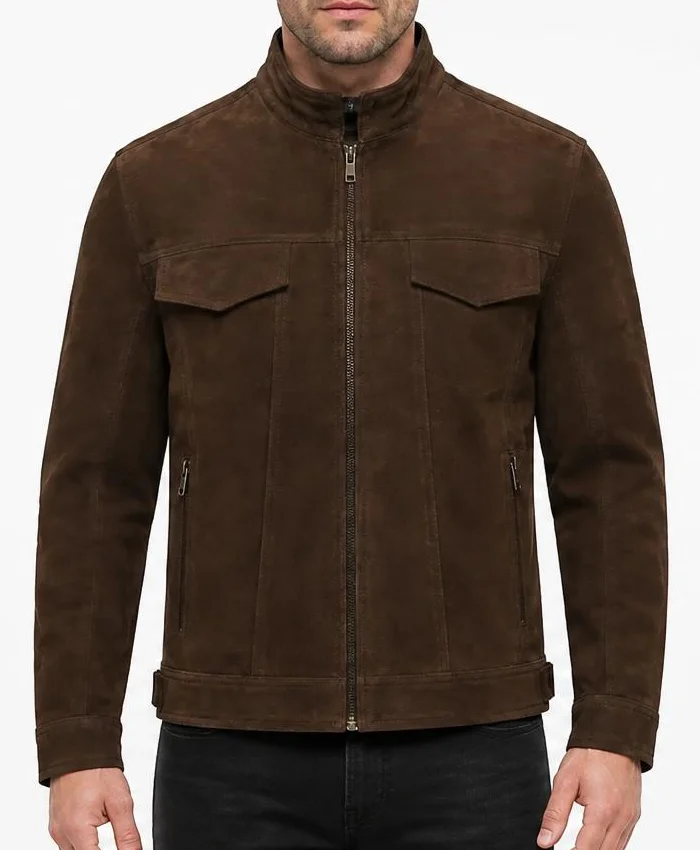 Dark Brown Slim Fit Suede Jacket For Men