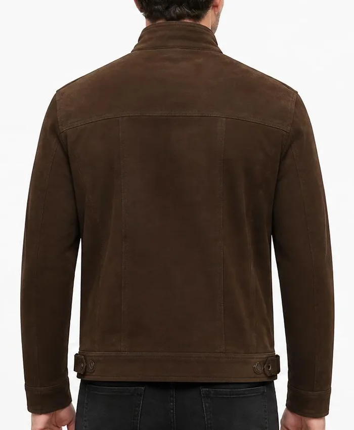 Dark Brown Slim Fit Suede Jacket For Mens