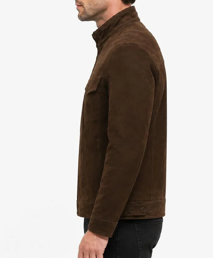 Dark Brown Slim Fit Suede Jacket Men