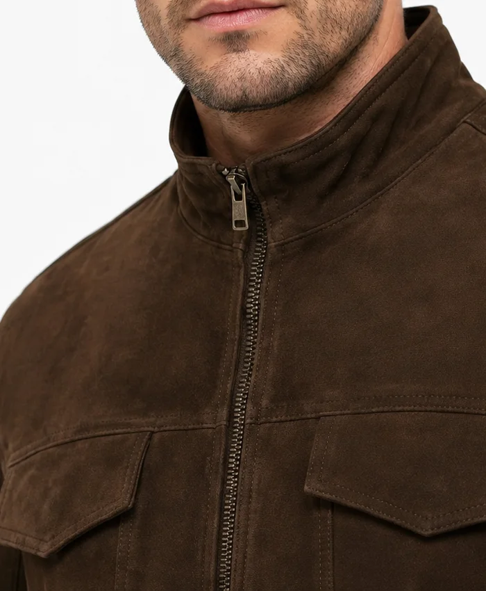 Dark Brown Slim Fit Suede Jacket Mens