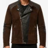 Dark Brown Suede Leather Jacket Cafe Racer Style For Men