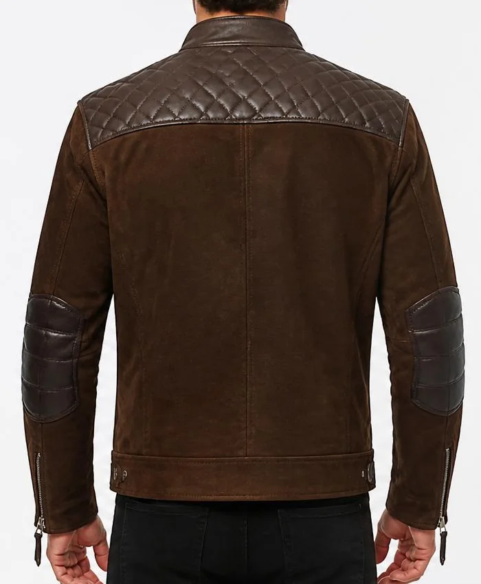 Dark Brown Suede Leather Jacket Cafe Racer Style For Mens