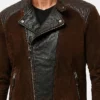 Dark Brown Suede Leather Jacket Cafe Racer Style Men