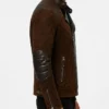 Dark Brown Suede Leather Jacket Cafe Racer Style Mens