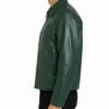 Dark Green Leather Bomber Jacket For Men