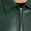 Dark Green Leather Bomber Jacket For Mens