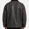 Mens Dark Grey Oversized Leather Jacket with Suede Collar