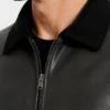 Dark Grey Oversized Leather Jacket with Suede Collar Men