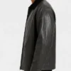 Dark Grey Oversized Leather Jacket with Suede Collar Mens