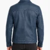 Mens Denim Style Trucker Blue Washed Leather Jacket