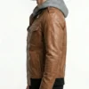 Leather Brown Jacket with Detachable Hood