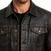 Distressed Black Washed Leather Jacket For Men