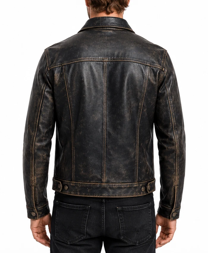Mens Distressed Black Washed Leather Jacket