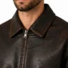 Distressed Bomber Brown Leather Jacket For Men