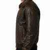 Distressed Bomber Brown Leather Jacket For Mens