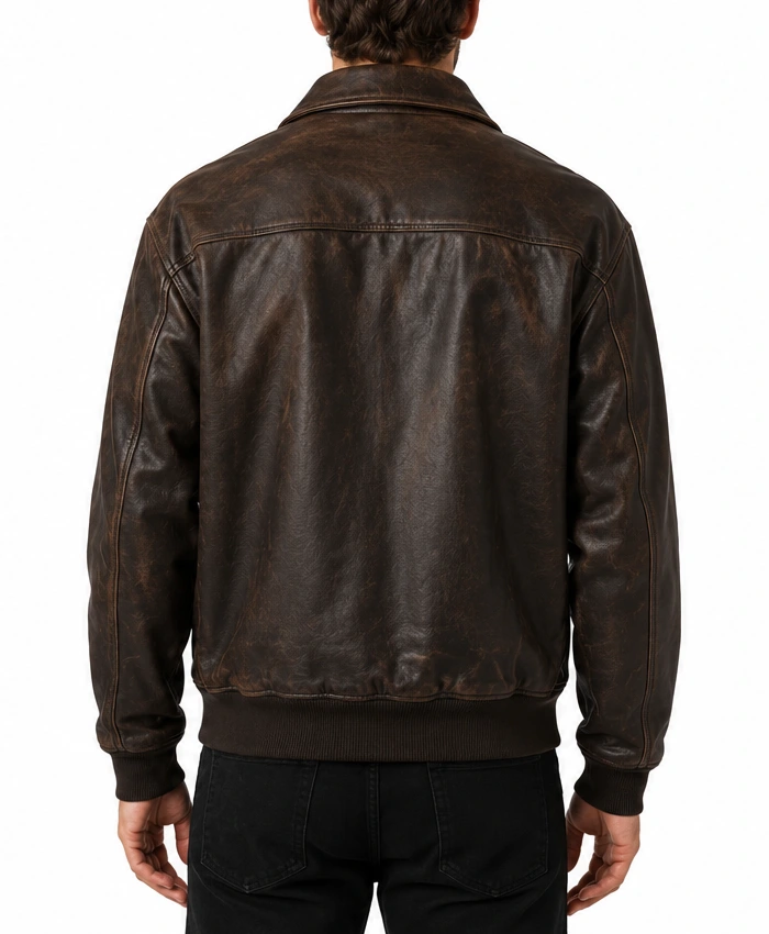 Mens Distressed Bomber Brown Leather Jacket
