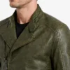 Distressed Green Leather Biker Jacket For Mens